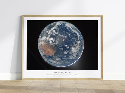 Hello, World Landscape Poster | NASA Artemis II Space Photography Wall Art — framed wall art
