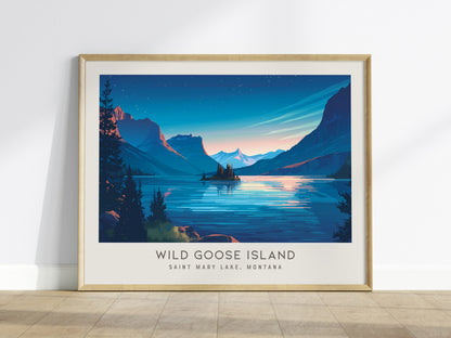 Wild Goose Island Landscape Matte Border Poster | Saint Mary Lake, Montana Destination Print — framed wall art