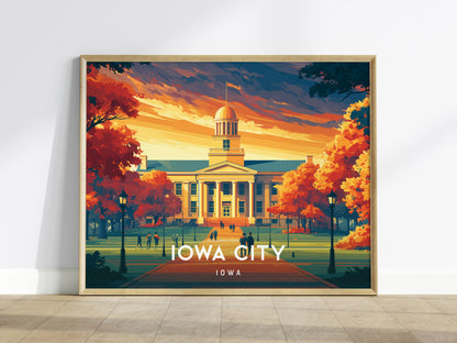 Iowa City, Iowa Landscape Poster | Midwest College Town Vacation Wall Art — framed wall art