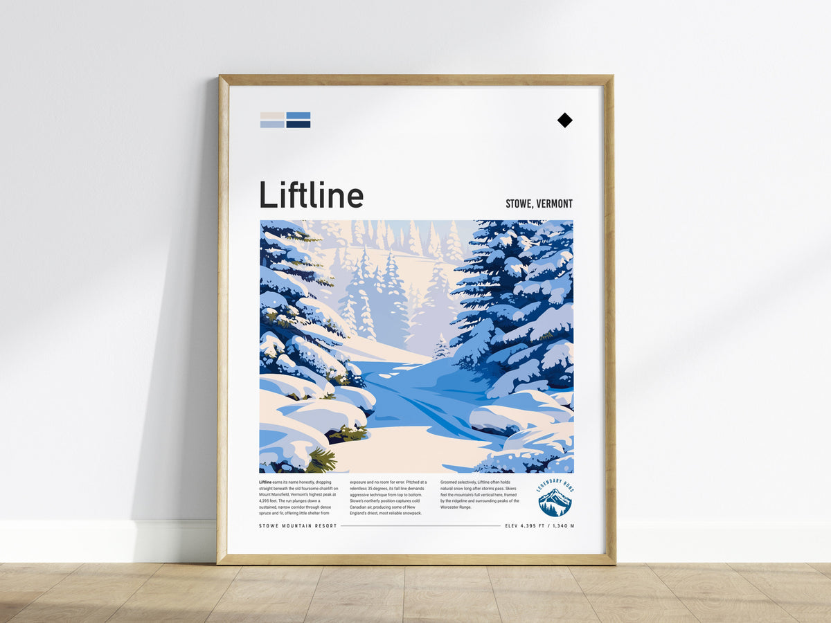 Liftline, Stowe, Vermont Poster | Alpine Print Ski Lodge Decor Wall Art — framed wall art