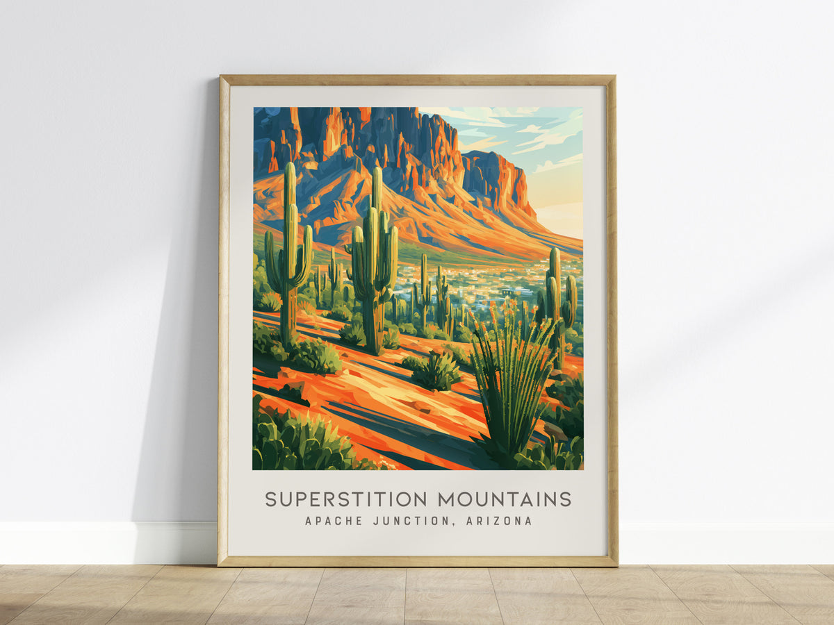 Superstition Mountains Matte Border Poster | Apache Junction, Arizona Travel Wall Art — framed wall art