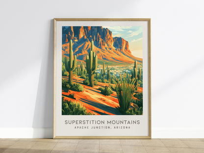 Superstition Mountains Matte Border Poster | Apache Junction, Arizona Travel Wall Art — framed wall art
