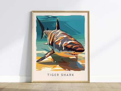 Tiger Shark, Galeocerdo cuvier Poster | Oceanic Predator Wildlife Wall Art — framed wall art