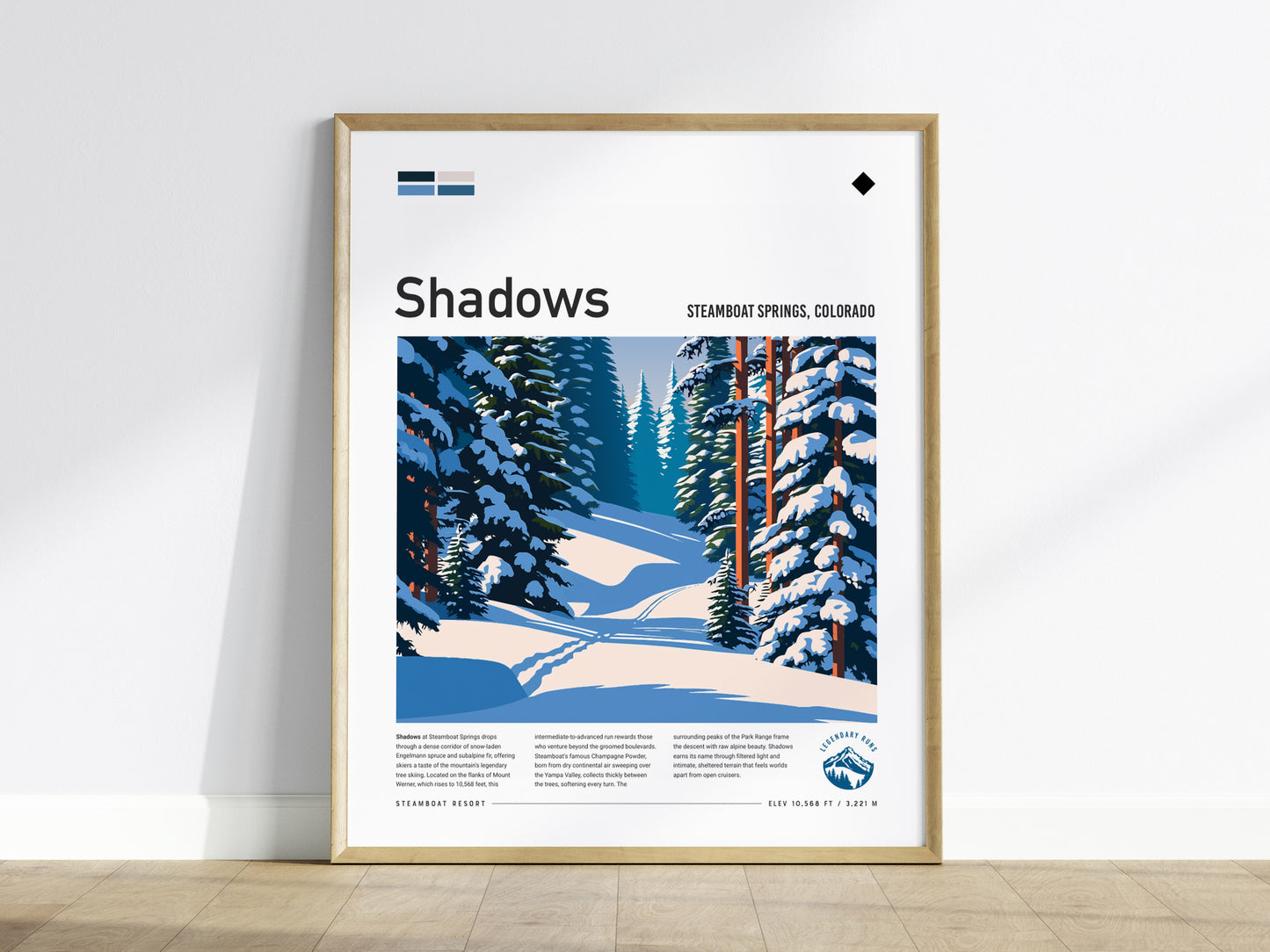 Shadows, Steamboat Poster | Snowy Ski Run Mountain Wall Art — framed wall art