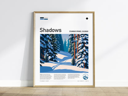 Shadows, Steamboat Poster | Snowy Ski Run Mountain Wall Art — framed wall art