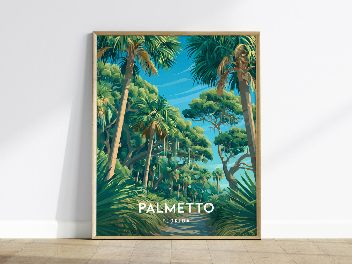 Palmetto, Florida Poster | River Town & Palms Coastal Wall Art — framed wall art