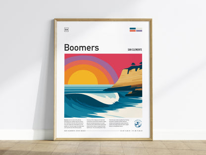 Boomers, California Poster | Golden Surf Break Barrel Wave Wall Art — framed wall art