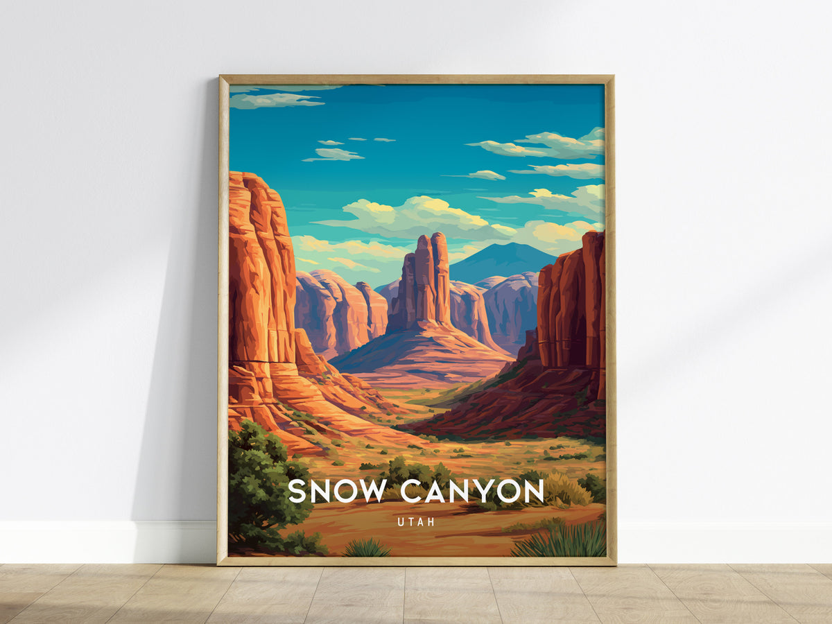 Snow Canyon, Utah Poster | Red Rock Desert Destination Print Wall Art — framed wall art
