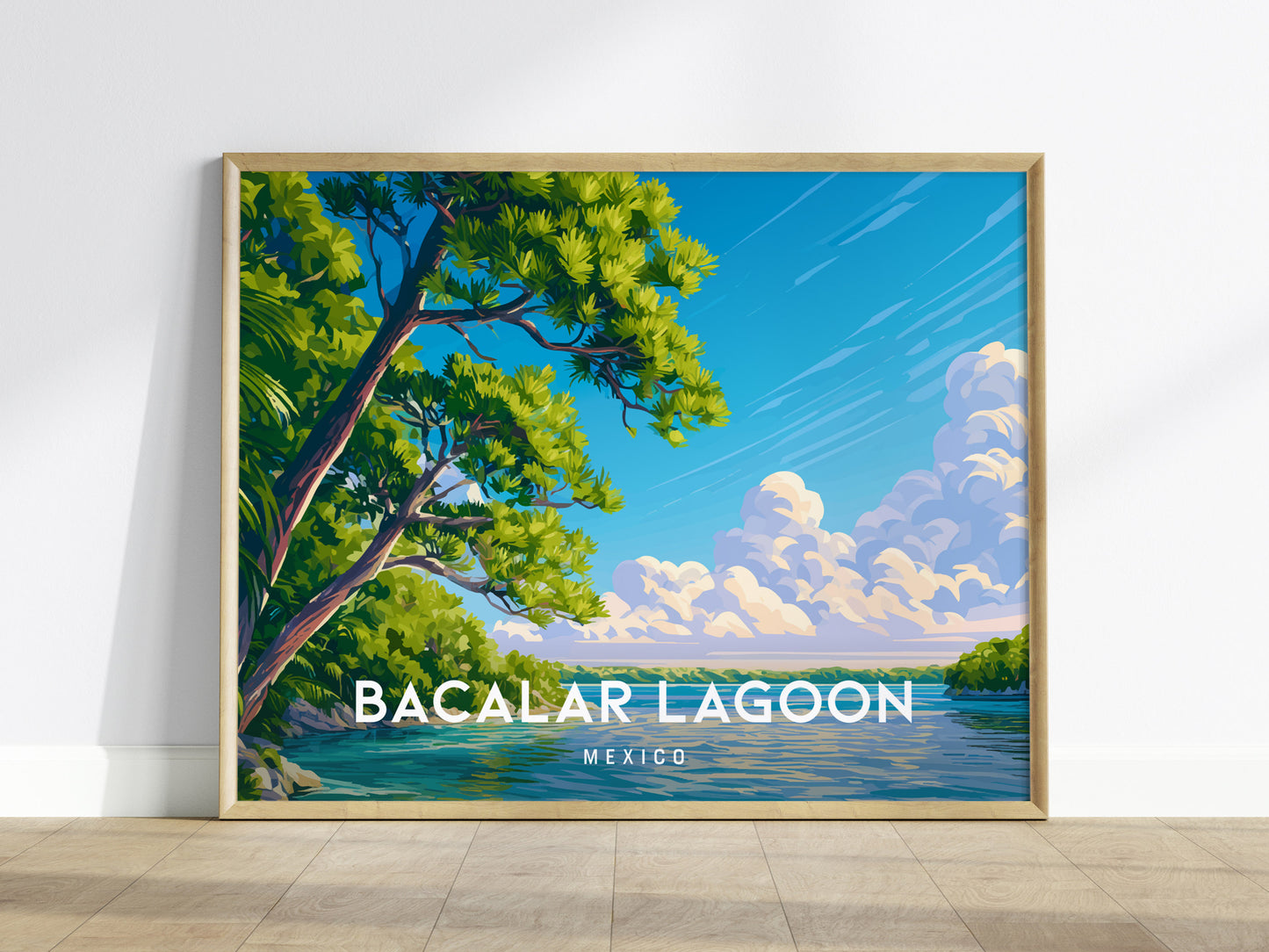 Bacalar Lagoon Landscape Poster | Mexico Vacation Wall Art Destination Print — framed wall art