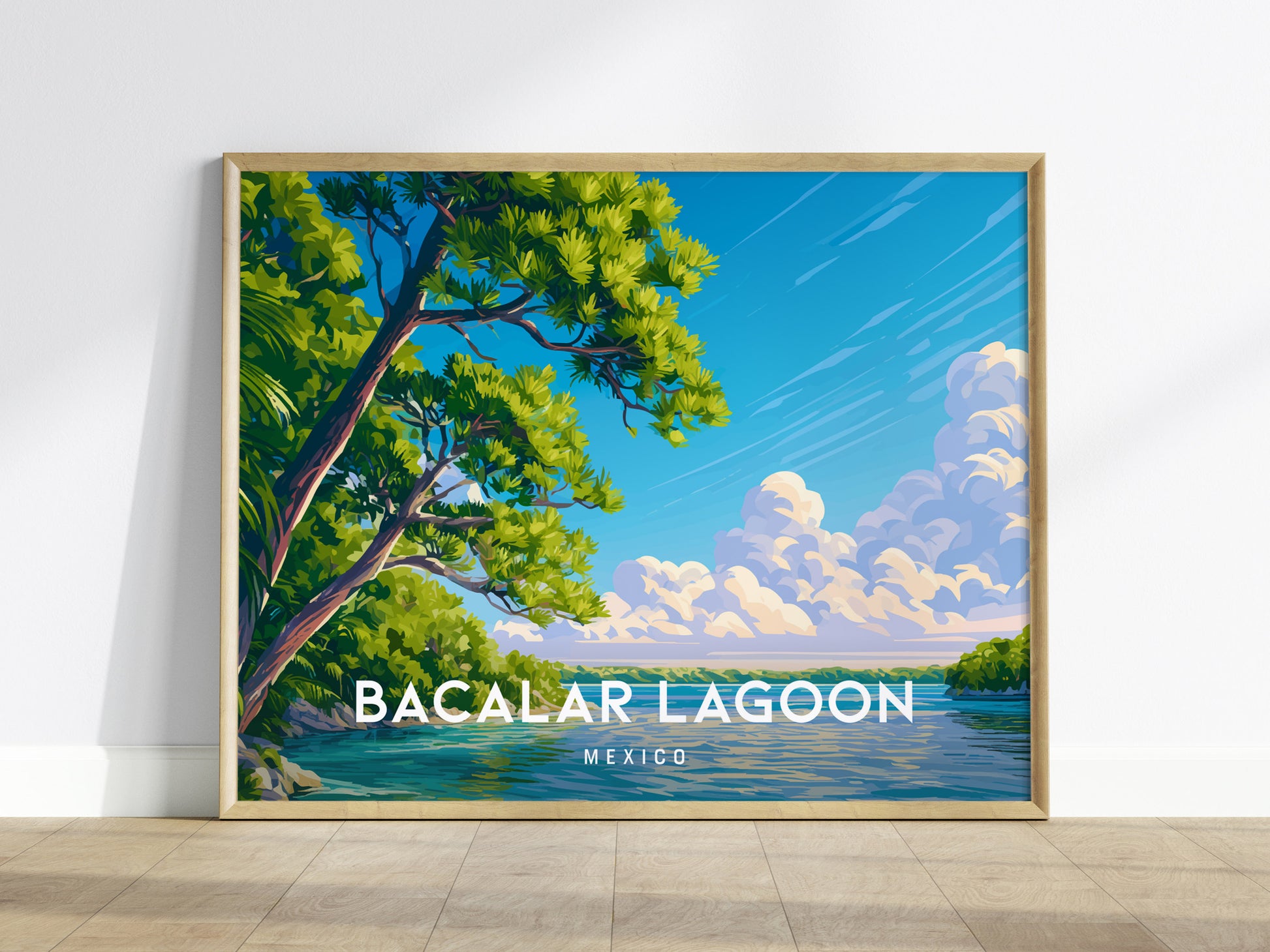 Bacalar Lagoon Landscape Poster | Mexico Vacation Wall Art Destination Print — framed wall art