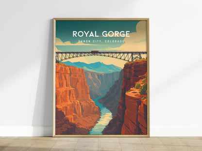 Royal Gorge, Canon City, Colorado Poster | Dramatic Canyon Bridge Destination Print Wall Art — framed wall art