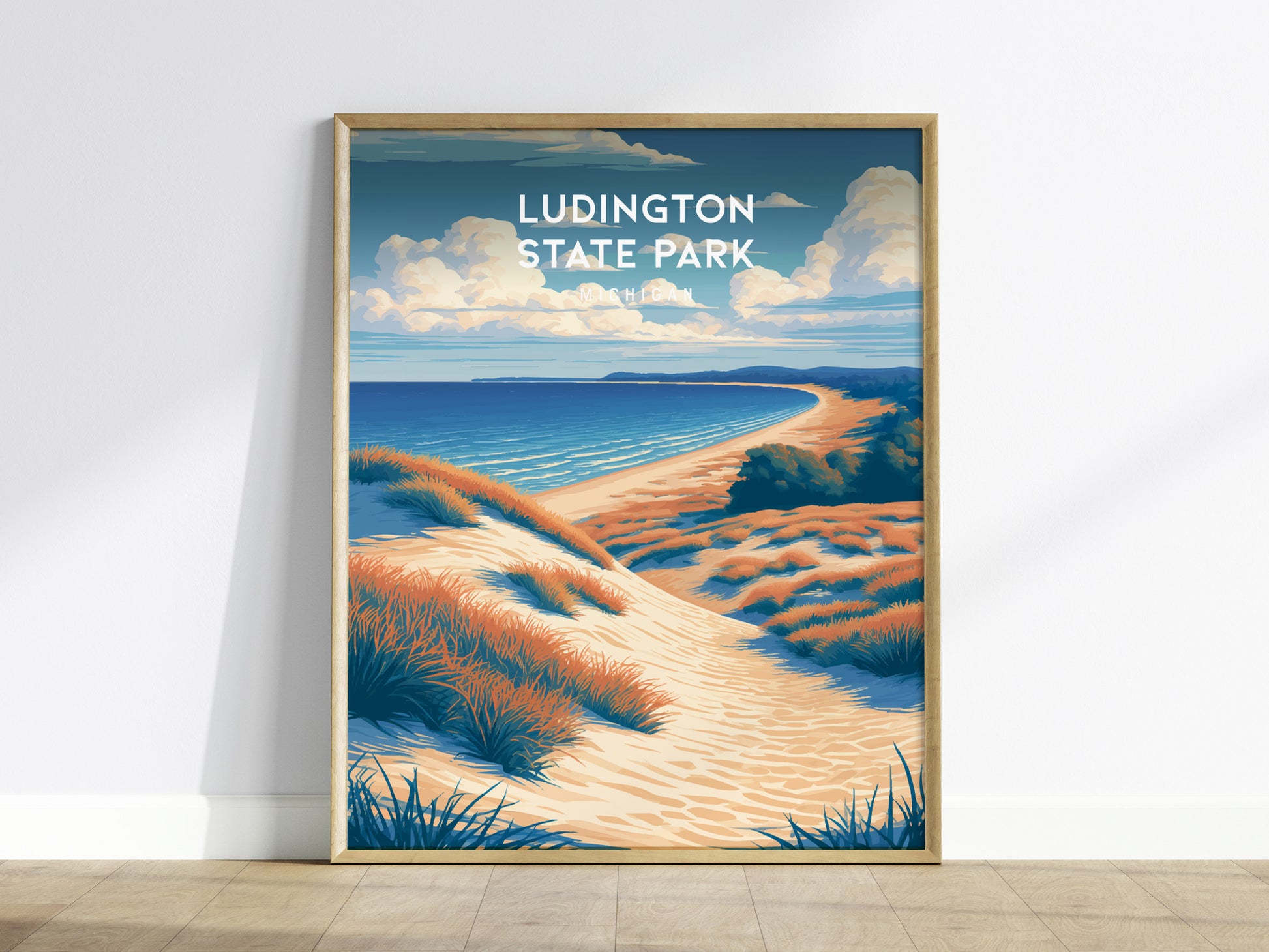 Ludington State Park, Michigan Poster | Dunes & Lighthouse Lakeshore Wall Art — framed wall art