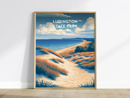 Ludington State Park, Michigan Poster | Dunes & Lighthouse Lakeshore Wall Art — framed wall art
