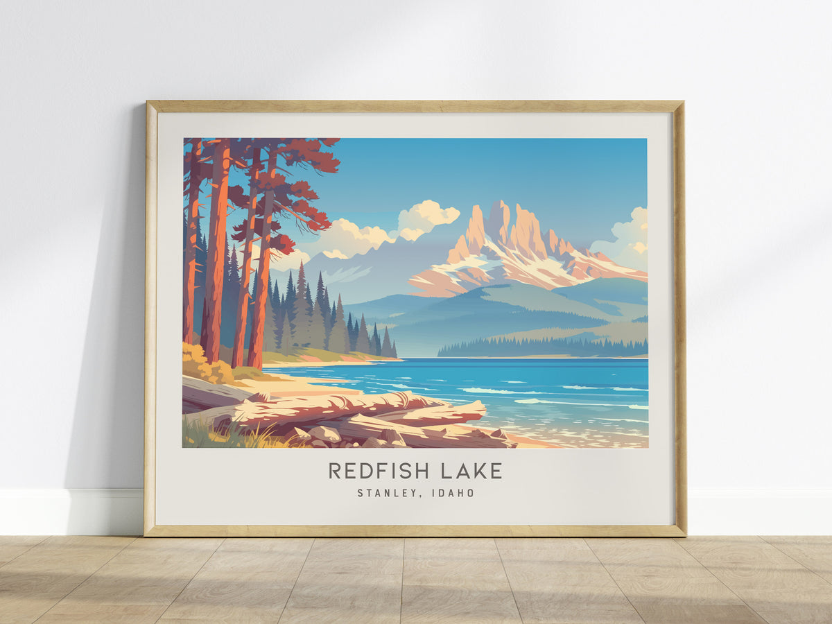 Redfish Lake Landscape Matte Border Poster | Stanley, Idaho Framed or Unframed Travel Gift — framed wall art