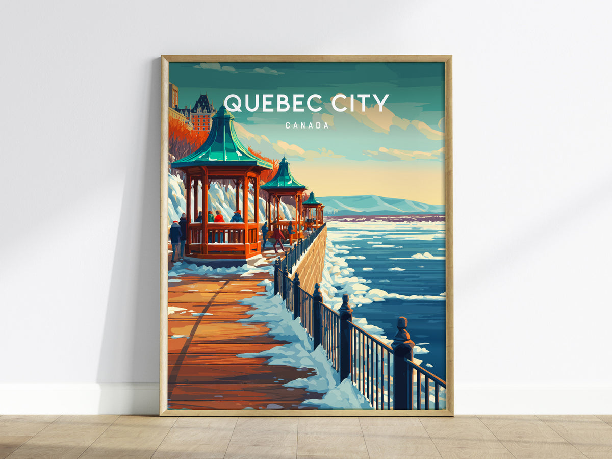 Quebec City, Canada Poster | Old World Charm Cobblestone Streets Wall Art — framed wall art