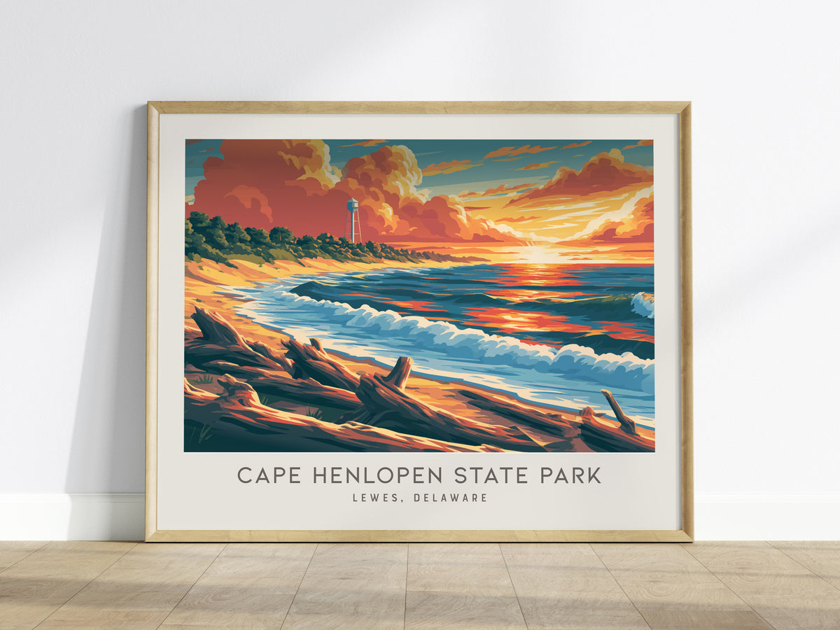 Cape Henlopen State Park Landscape Matte Border Poster | Lewes, Delaware Vacation Wall Art — framed wall art
