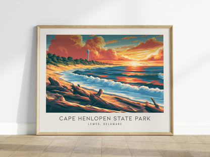 Cape Henlopen State Park Landscape Matte Border Poster | Lewes, Delaware Vacation Wall Art — framed wall art