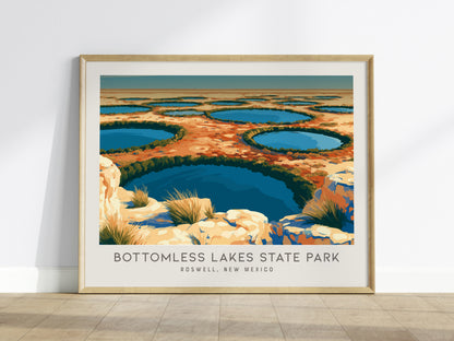 Bottomless Lakes State Park Landscape Matte Border Poster | Roswell, New Mexico Framed or Unframed Desert Oasis Print — frame
