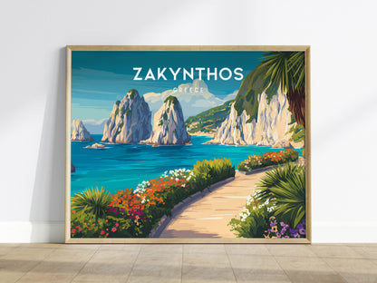 Zakynthos, Greece Landscape Poster | Navagio Beach Travel Gift Wall Art — framed wall art
