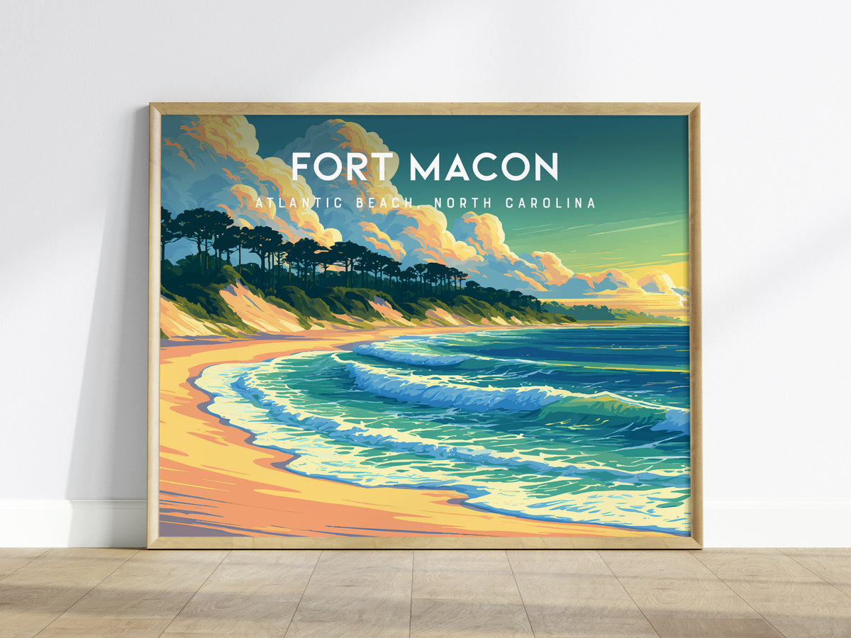 Fort Macon Landscape Poster | Atlantic Beach, North Carolina Destination Print Wall Art — framed wall art