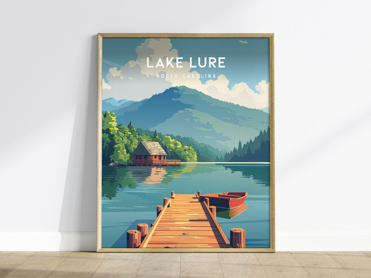 Lake Lure, North Carolina Poster | Mountain Lake Destination Print Wall Art — framed wall art