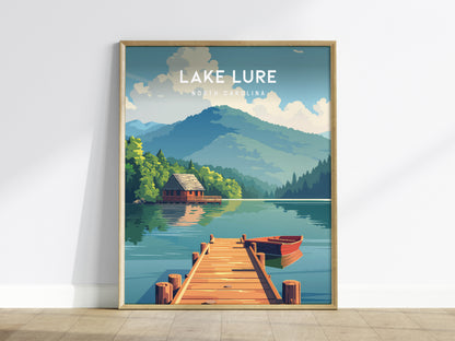 Lake Lure, North Carolina Poster | Mountain Lake Destination Print Wall Art — framed wall art