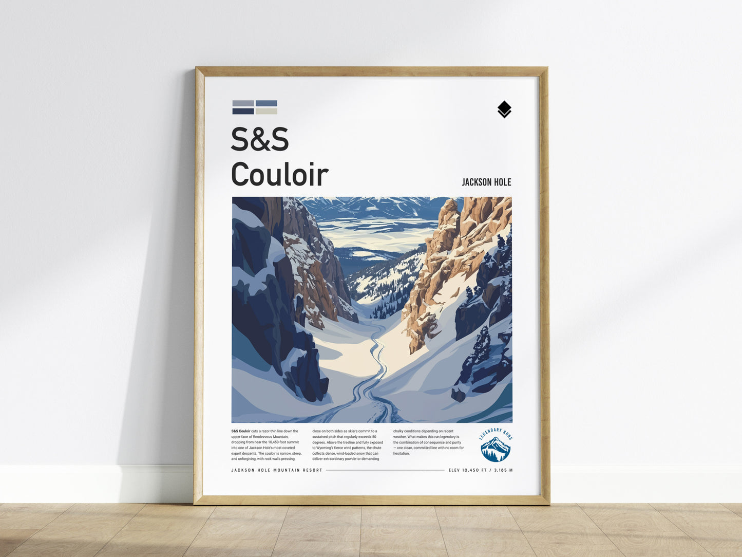 S&S Couloir, Jackson Hole Poster | Steep Chute Alpine Print Wall Art — framed wall art