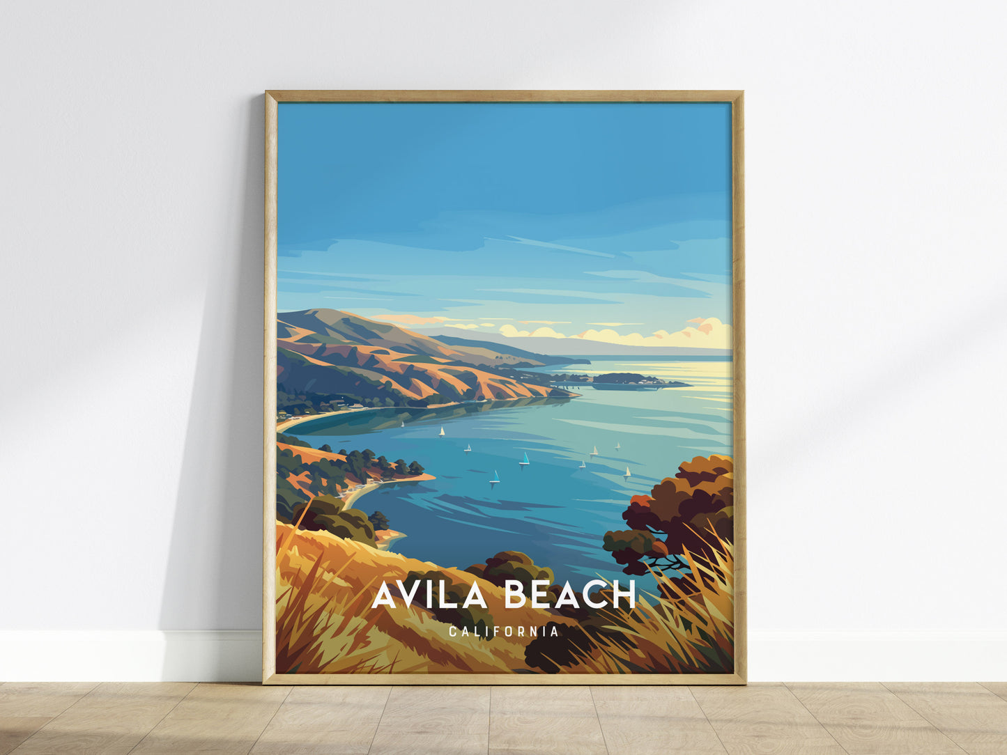 Avila Beach, California Poster | Golden Shore & Pier Coastal Wall Art — framed wall art