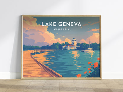 Lake Geneva, Wisconsin Landscape Poster | Lakefront Beauty Framed or Unframed Wall Art — framed wall art