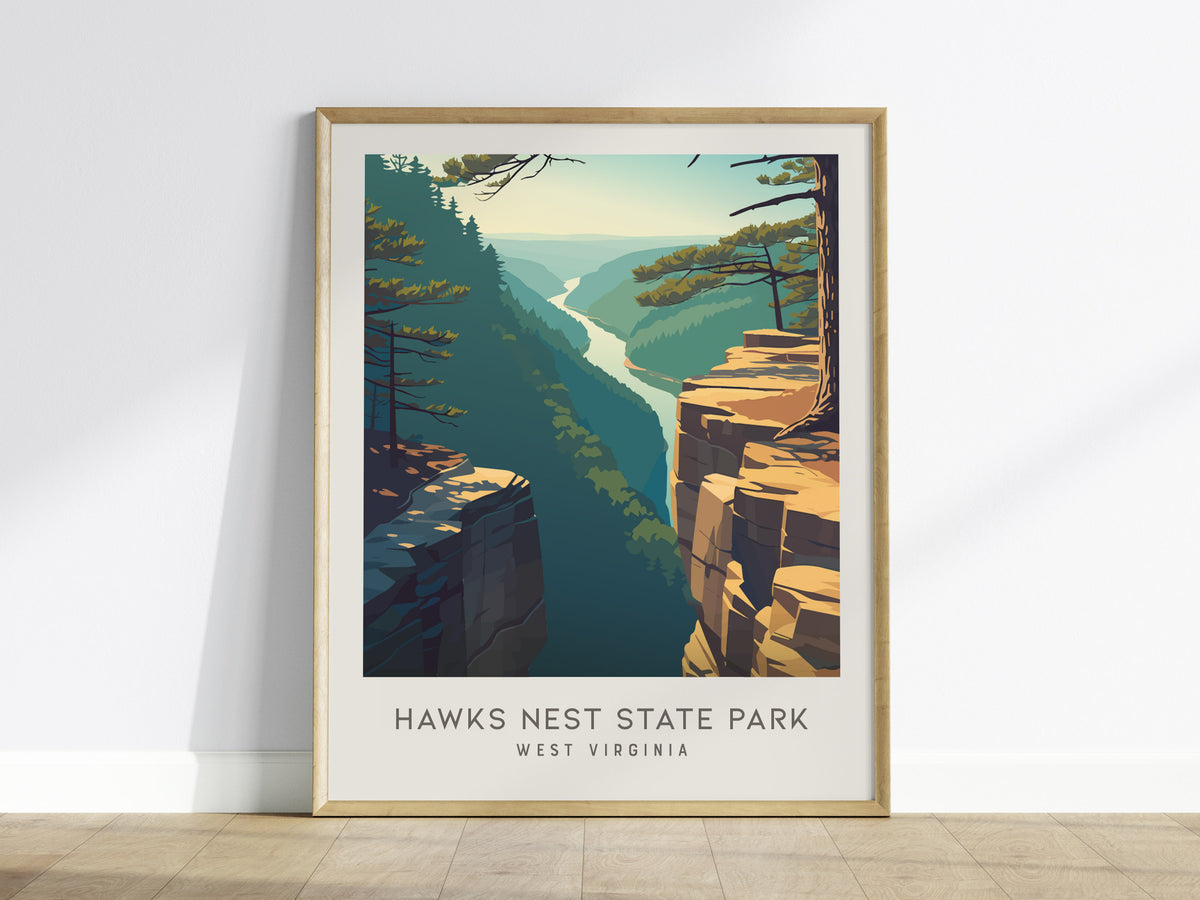 Hawks Nest State Park Matte Border Poster | West Virginia Destination Print Travel Wall Art — framed wall art