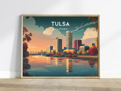Tulsa, Oklahoma Landscape Poster | Golden Driller & Downtown Vacation Wall Art — framed wall art