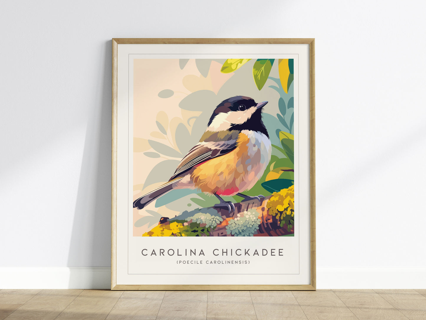 Carolina Chickadee Poster | Charming Songbird in Autumn Branches Wall Art — framed wall art
