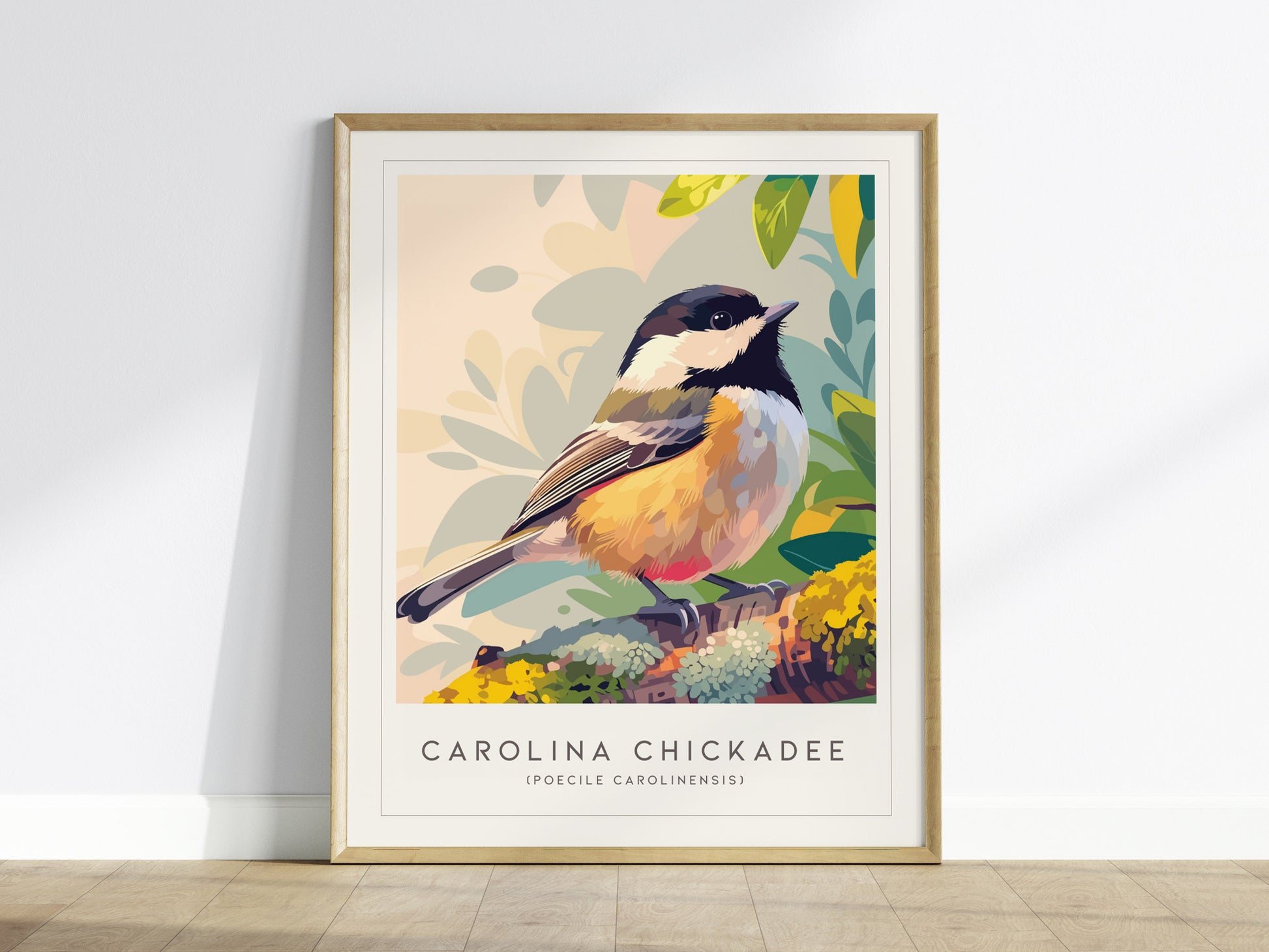 Carolina Chickadee Poster | Charming Songbird in Autumn Branches Wall Art — framed wall art