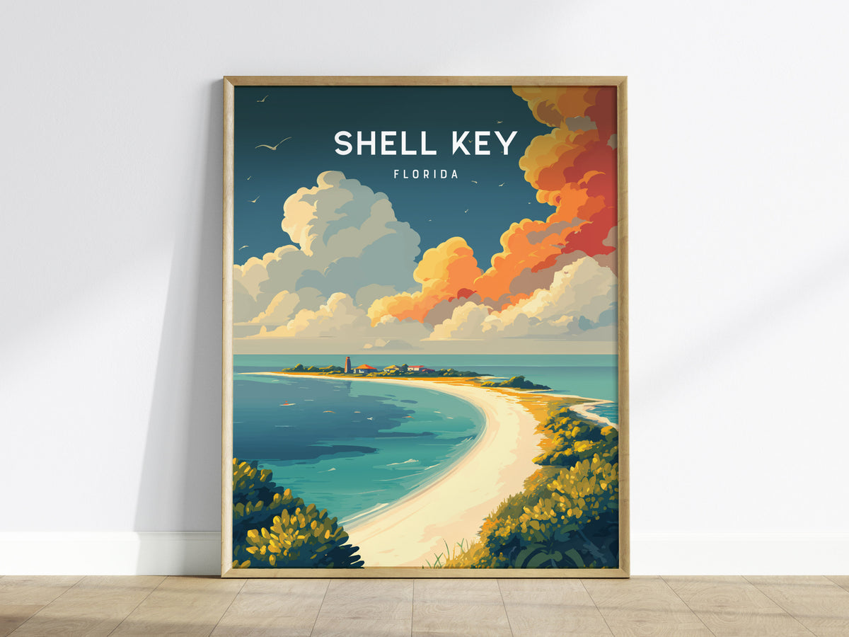 Shell Key, Florida Poster | Secluded Island & Shorebirds Wall Art — framed wall art