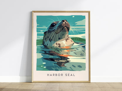 Harbor Seal, Phoca vitulina Poster | Coastal Wildlife Wall Art — framed wall art