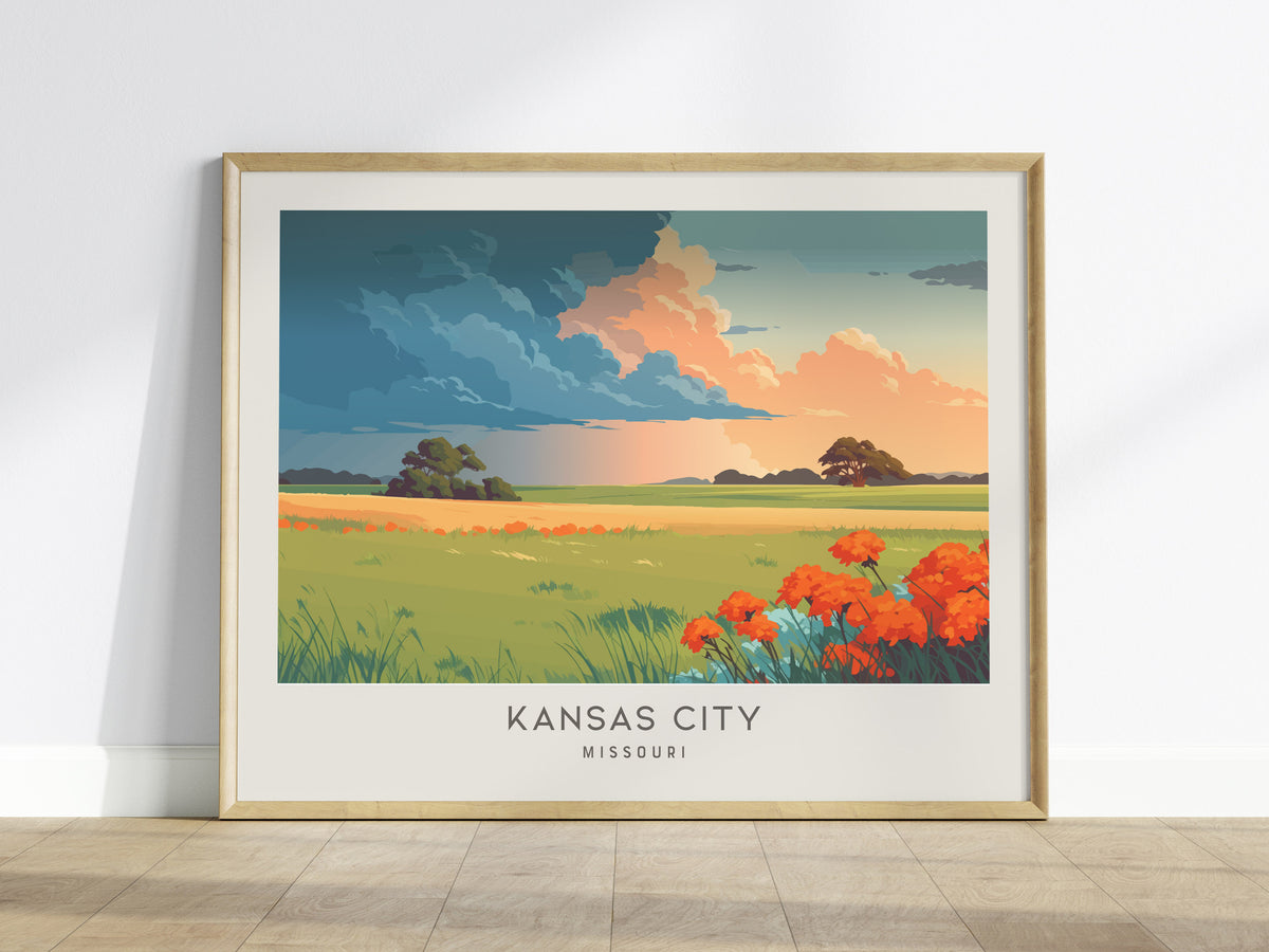 Kansas City Landscape Matte Border Poster | Missouri Vacation Wall Art — framed wall art