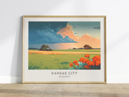 Kansas City Landscape Matte Border Poster | Missouri Vacation Wall Art — framed wall art