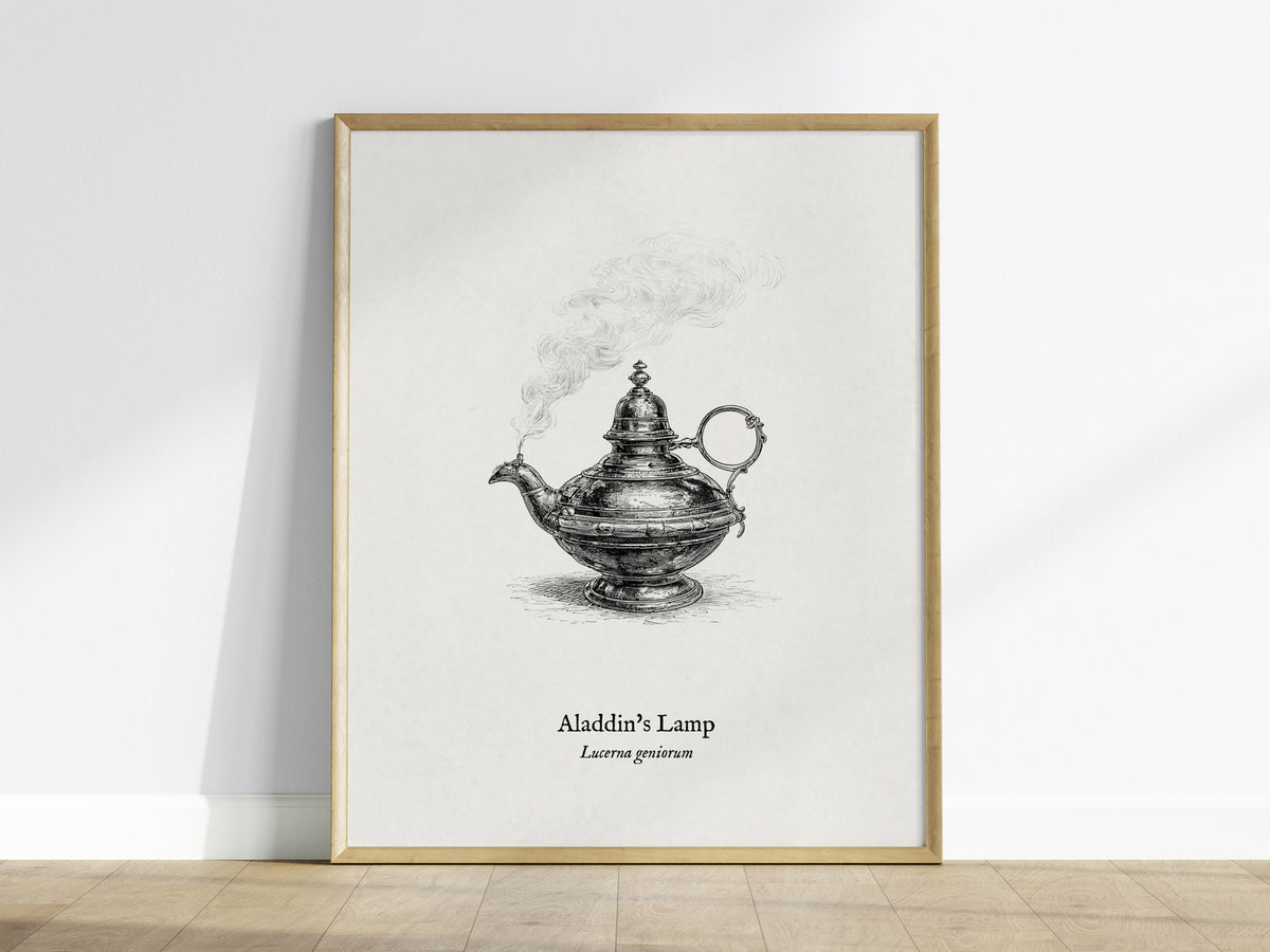 Aladdin's Lamp Poster | Lucerna Geniorum Pen and Ink Print Vintage Scientific Illustration Wall Art — framed wall art