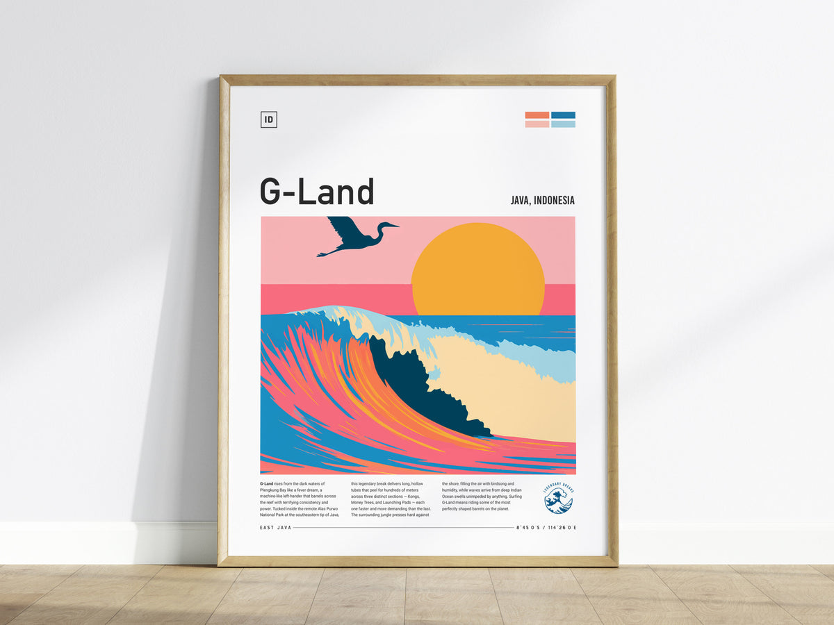 G-Land, Java, Indonesia Poster | Tropical Surf Wave Print Wall Art — framed wall art