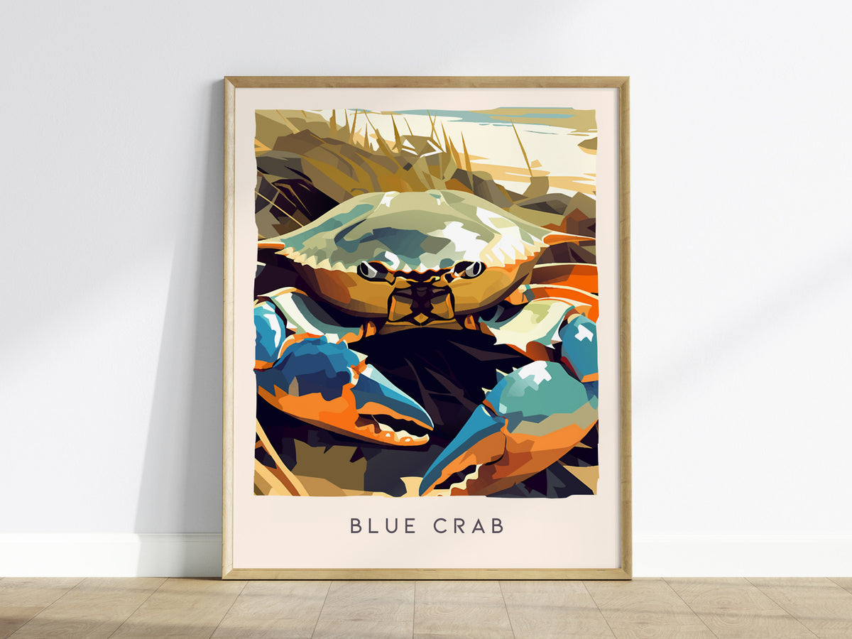 Blue Crab, Callinectes sapidus Poster | Coastal Wildlife Wall Art — framed wall art