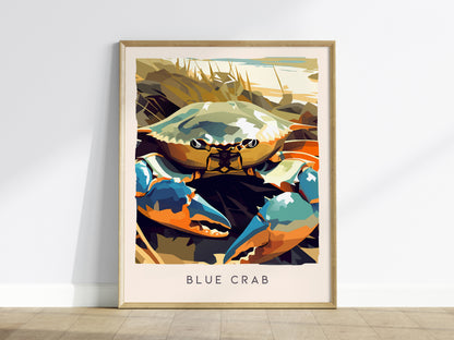 Blue Crab, Callinectes sapidus Poster | Coastal Wildlife Wall Art — framed wall art