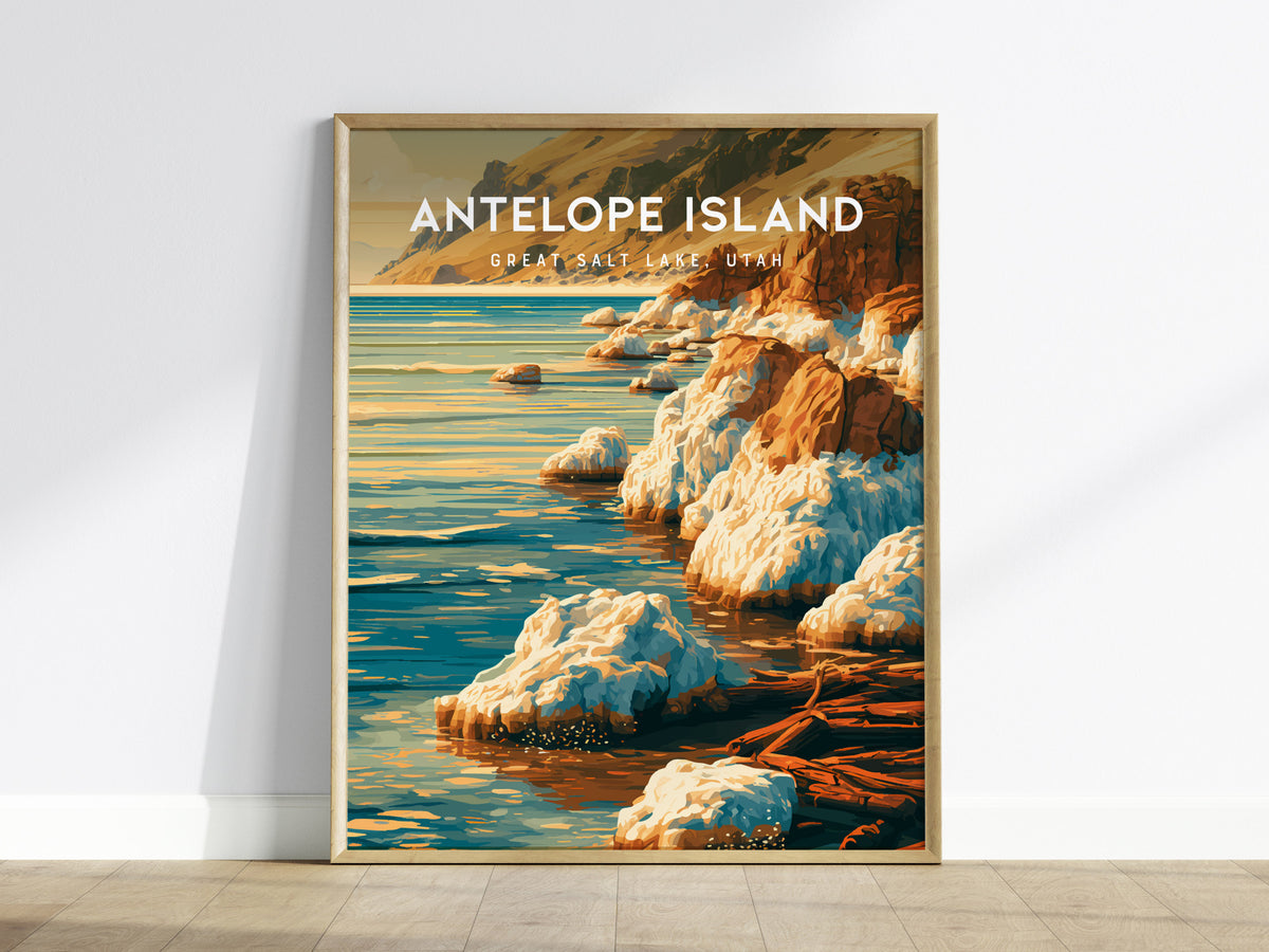 Antelope Island Poster | Great Salt Lake, Utah Framed or Unframed Travel Gift Wall Art — framed wall art