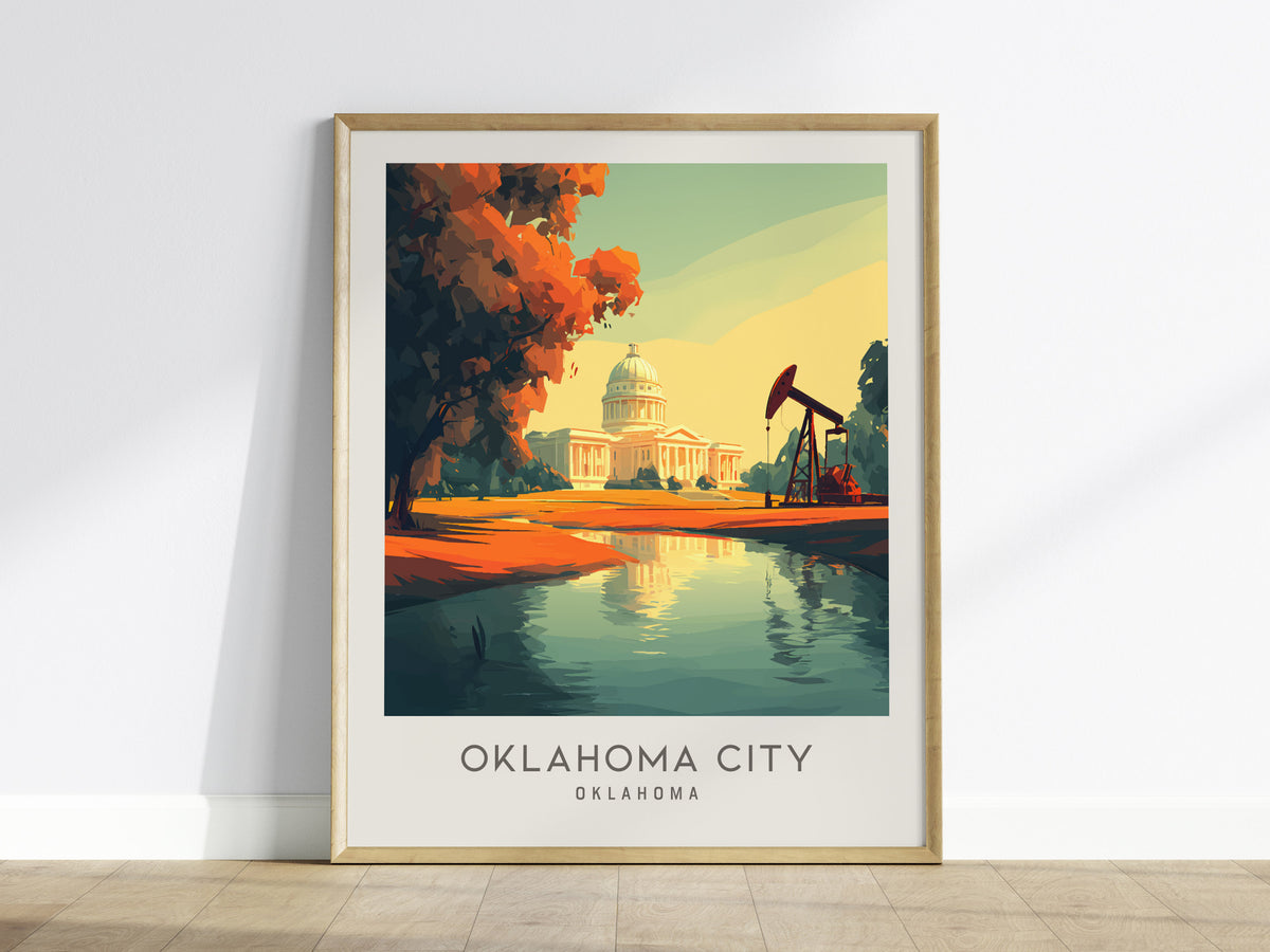 Oklahoma City Matte Border Poster | Oklahoma Destination Print Travel Wall Art — framed wall art