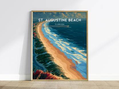 St. Augustine Beach, Florida Poster | Sun-Kissed Shores & Pier Wall Art — framed wall art