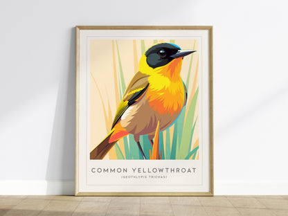 Common Yellowthroat, Geothlypis trichas Poster | Vibrant Warbler Nature Poster Wall Art — framed wall art