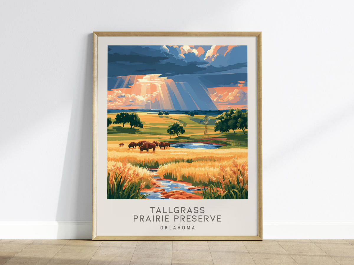 Tallgrass Prairie Preserve Matte Border Poster | Oklahoma Destination Print Travel Wall Art — framed wall art
