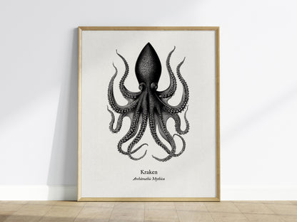 Kraken Poster | Vintage Architeuthis Mythica Zoological Illustration Wall Art — framed wall art
