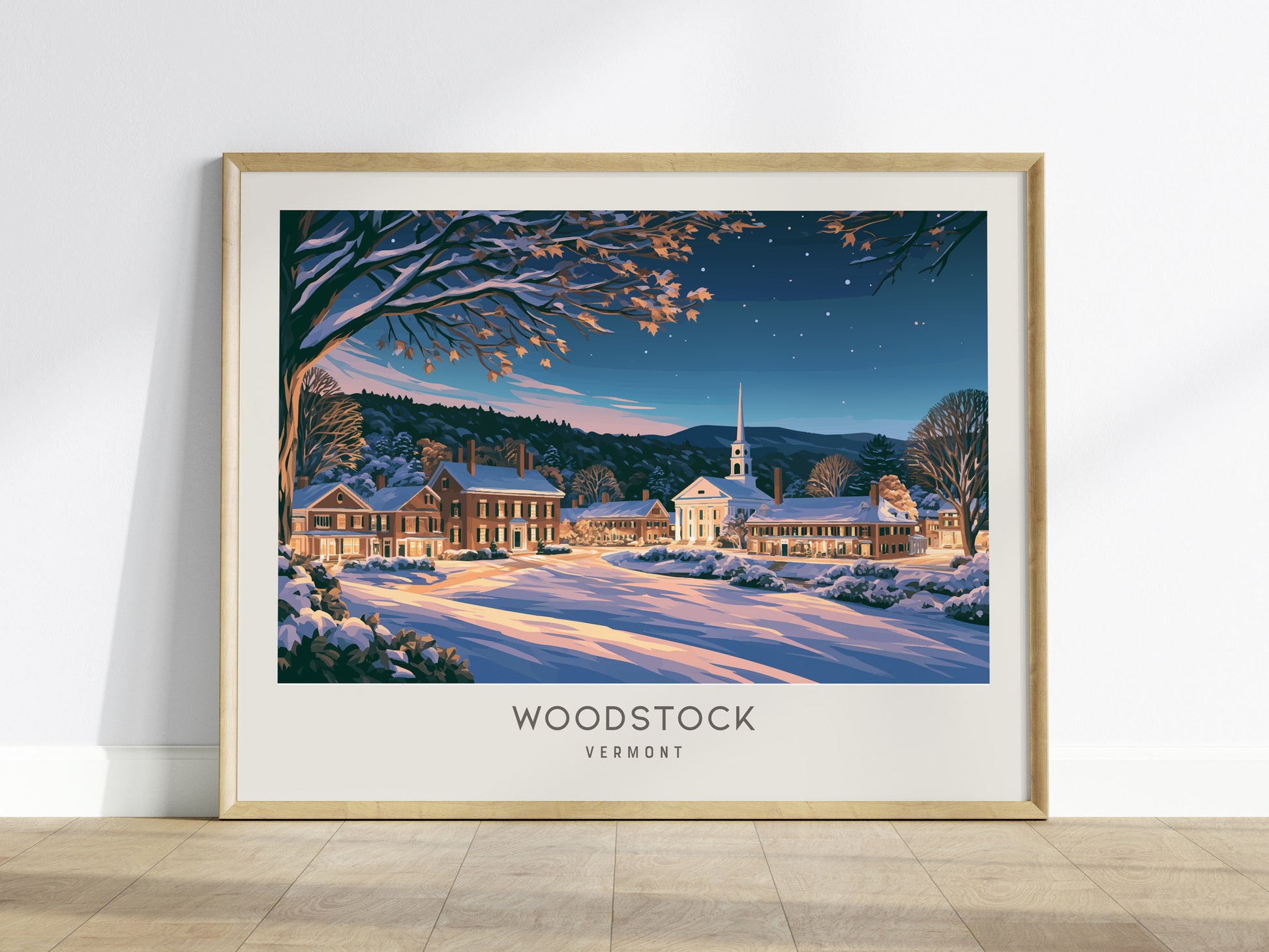 Woodstock Landscape Matte Border Poster | Vermont Destination Print Framed or Unframed — framed wall art
