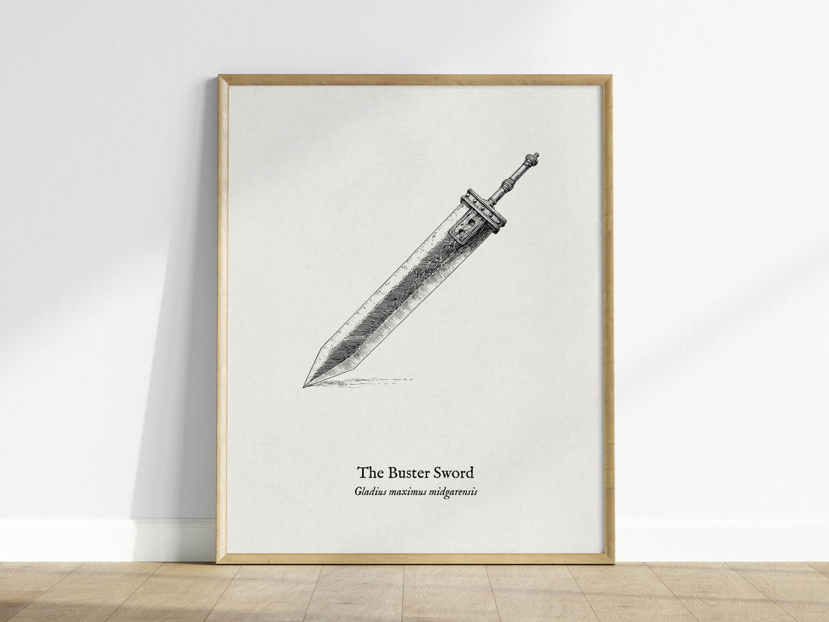 The Buster Sword Poster | Gladius Maximus Midgarensis Pen and Ink Print Scientific Illustration Wall Art — framed wall art