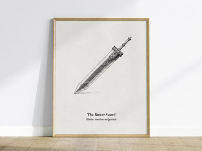 The Buster Sword Poster | Gladius Maximus Midgarensis Pen and Ink Print Scientific Illustration Wall Art — framed wall art